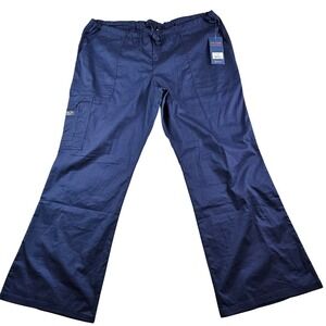 Cherokee Workwear Scrub Pants Women's Petite Size L Navy Blue Drawstring Stretch